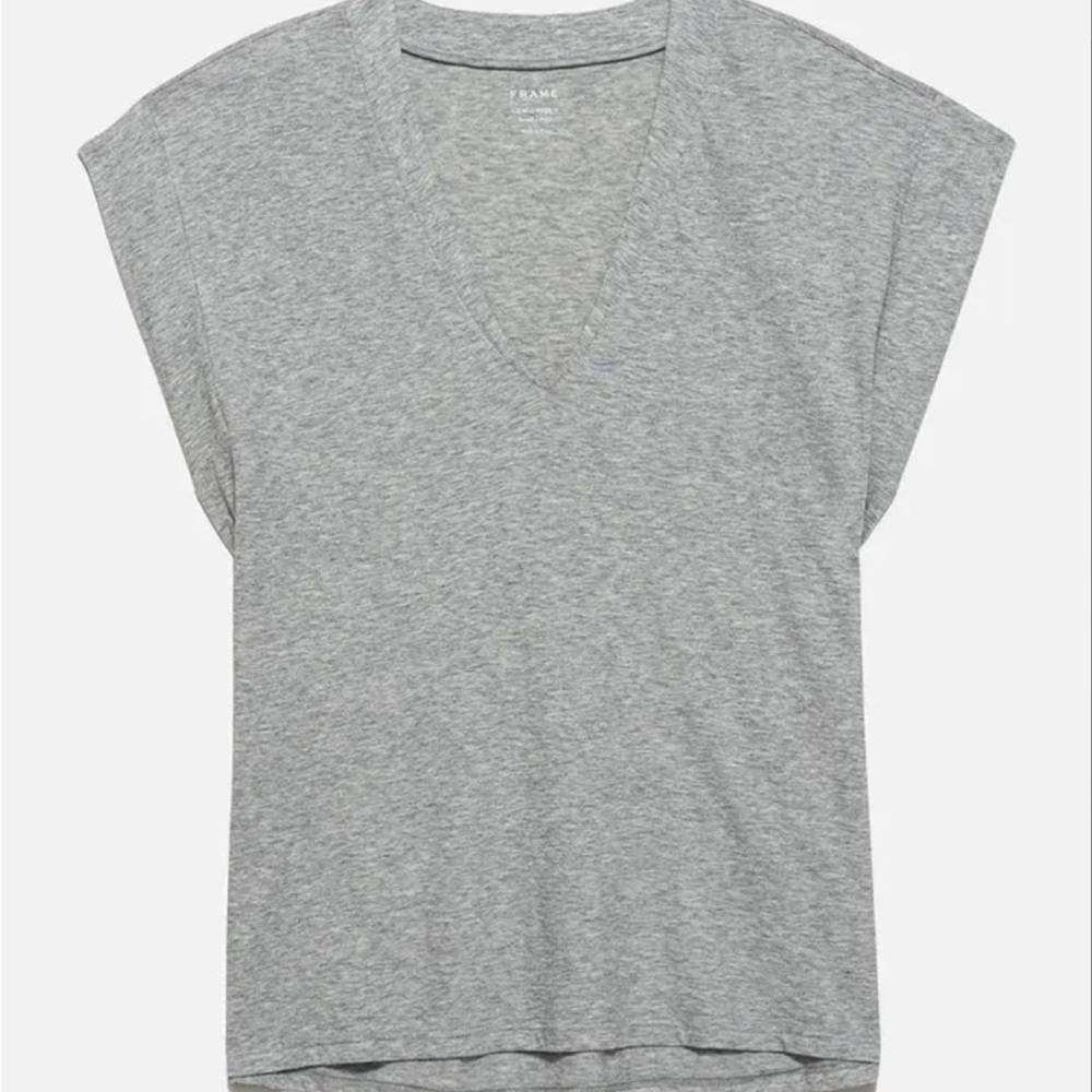 Le Mid Rise V-Neck T-Shirt Size Large Gris Heather